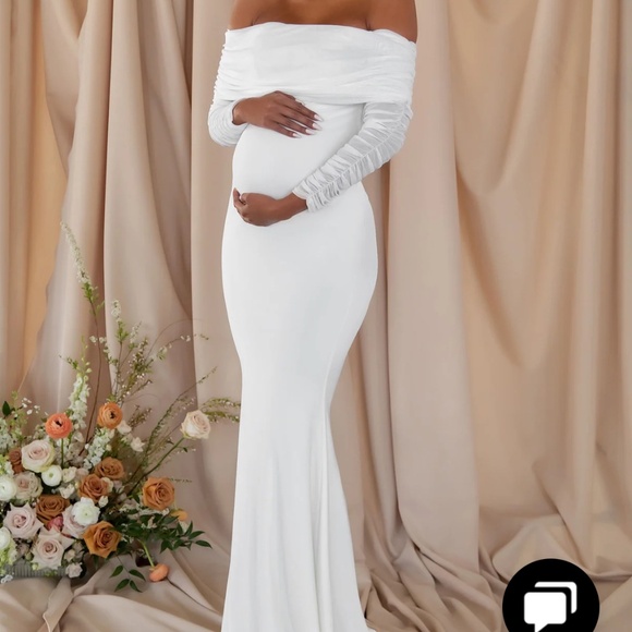 Club L London -White maternity ruched mesh Bardot maxi dress - Picture 6 of 6